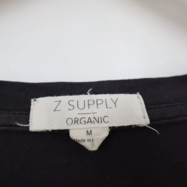 Z Supply Organic T-Shirt Womens Medium Black Cotton Long Sleeve Henley Neck - Image 2
