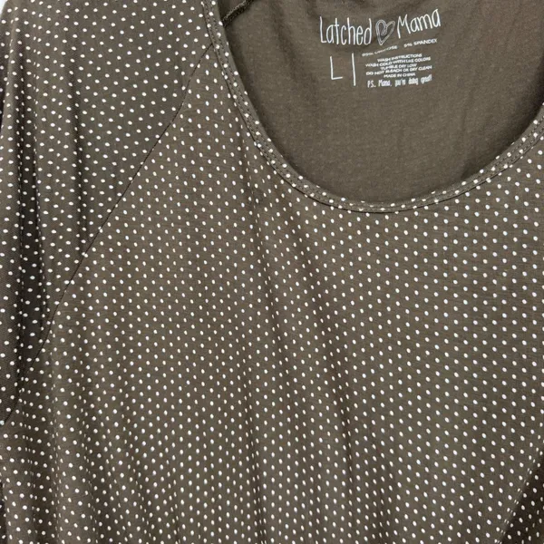 Latched Mama Brown Polka Dot Nursing Maternity‎ Midi Dress Large 3/4 Sleeve - Image 3