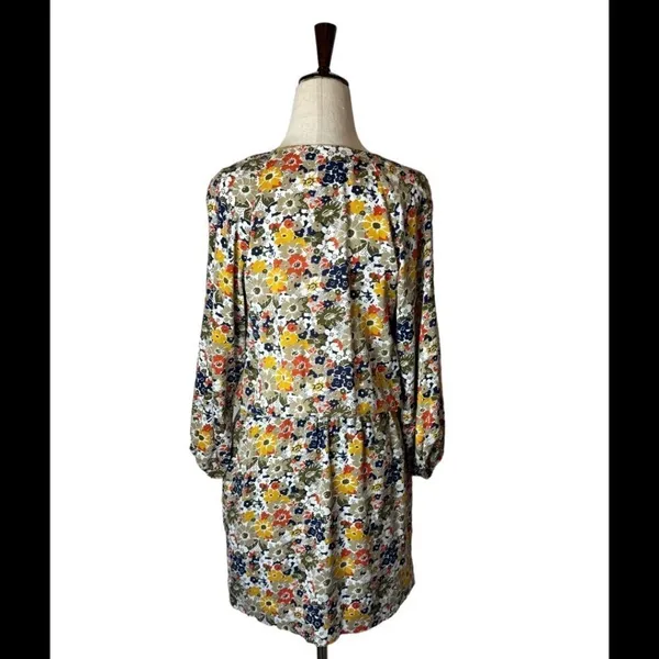 QMack Yellow Floral Print‎ V Neck Elastic Waist Blouson Mini Dress Size XS - Image 3