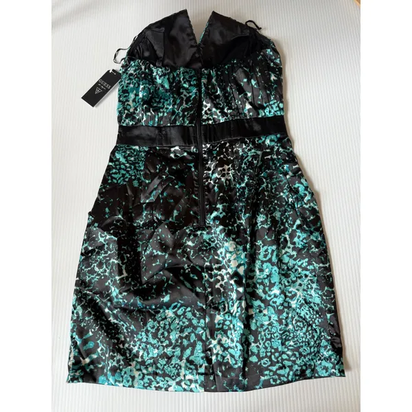 Guess Strapless Dress Party Cocktail A-Line Animal Print Green‎ Multi 6 - Image 6