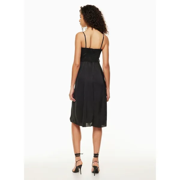 Aritzia Black Chiffon Midi Fit & Flare Dress Ruched Sweetheart Straps Size 8 - Image 2