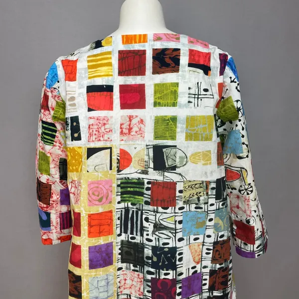 Handmade Tunic Top Bold Print Women Pockets Colorful Busy Pattern Funky Casual‎ - Image 6
