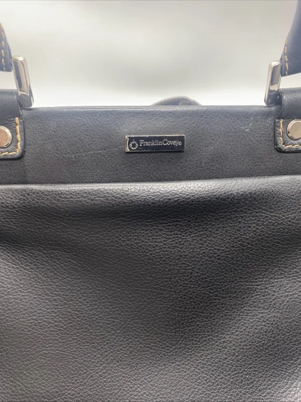 Franklin Covey Leather Messenger Shoulder Laptop Bag Travel Handbag Purse Black - Image 2