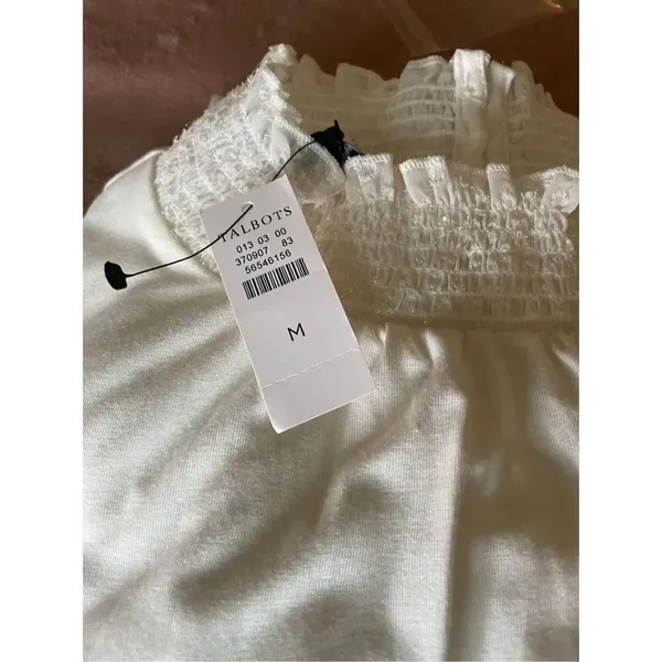 NWT Talbots Long Sleeve Metallic Sleeves Mock Neck Blouse Cream M - Image 9