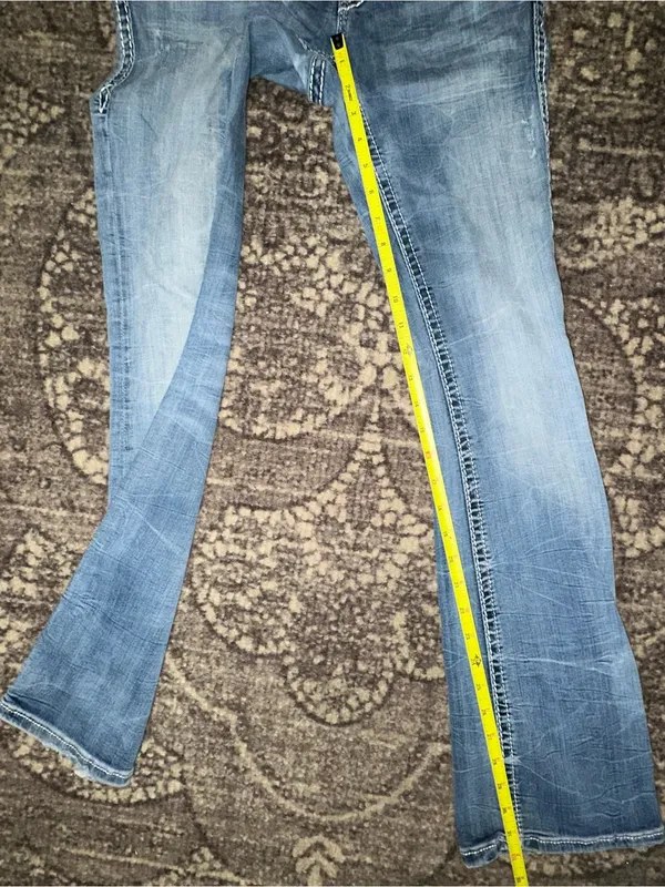 Rock Revival Denim Women’s Size 26 Blue Straight Leg Distressed Embellished Flap - Image 12
