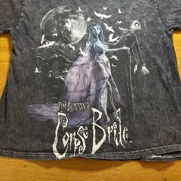 Tim Burton Corpse Bride xs acid wash t shirt oversized - Image 4