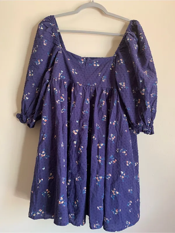 Altar'd State Navy Floral Puff-Sleeve Dress Short Half Sleeve Women Size Medium - Image 4