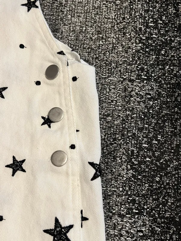 Womens small Storia White denim black star print pinafore/overall dress - Image 5