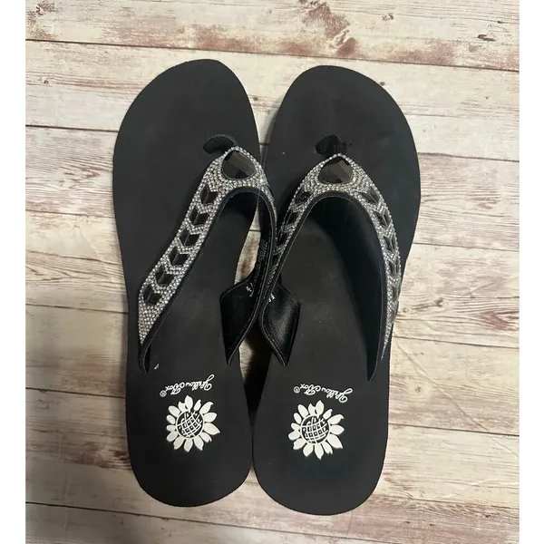 Yellowbox Blingy Flip Flops Women's Size 7.5 Rhinestone Black Platform Thongs - Image 3