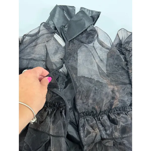 Wednesday Addams Gothic Tiered Maxi Dress Black Sheer Organza Ruffle Gown broken - Image 10