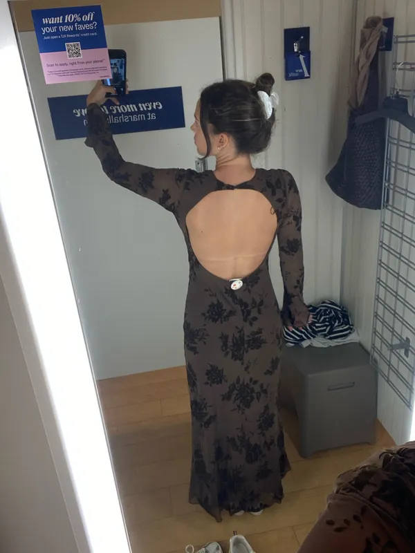 Brown Lace Open Back Maxi Dress - Image 2