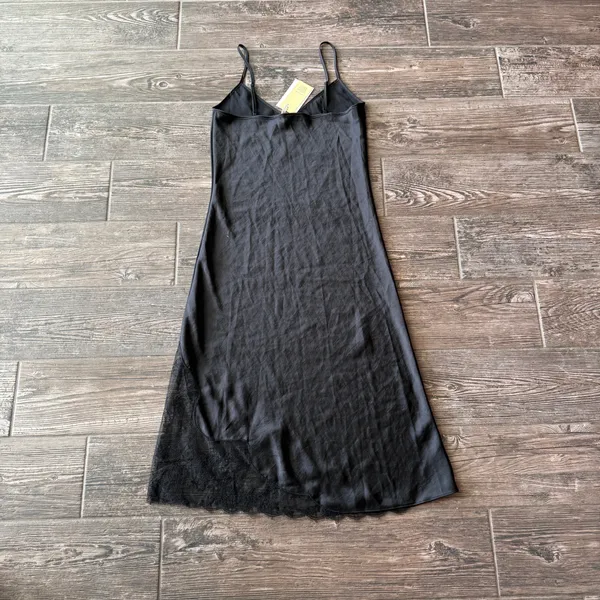 Aritzia Wilfred Black Sonnet Satin Lace Slip Dress Adjustable Straps - Image 6