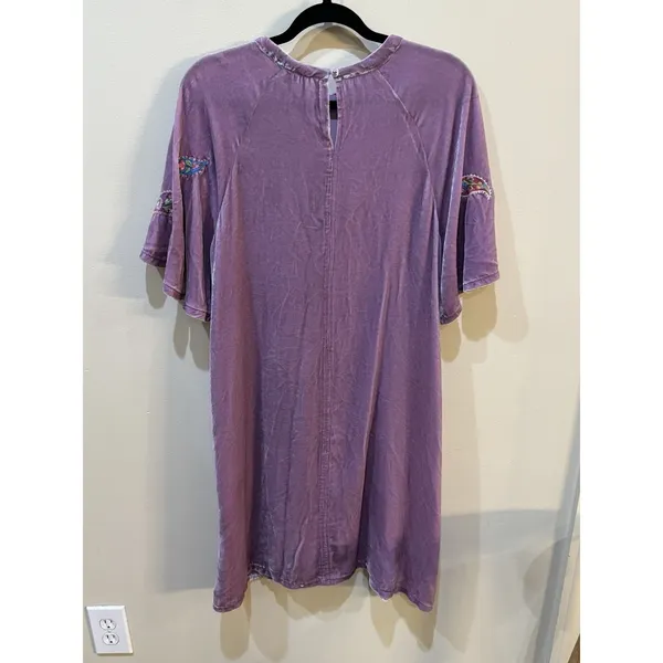 Johnny Was Velvet Flutter Sleeve Raglan Karime Embroidered‎ Dress Lavender - Image 3