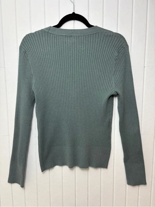 a‎ new day Sage Green Ribbed V-Neck Button Cardigan Size M - Image 4