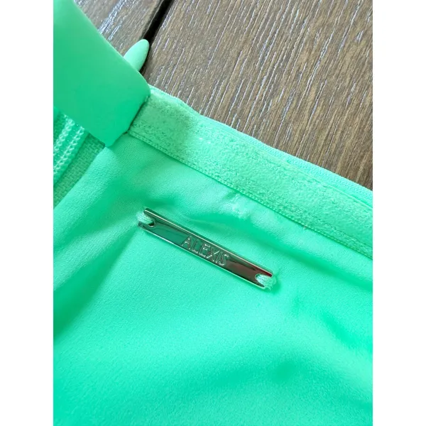 Alexis Izzie Dress Womens Mint Green Feather Trim Halter Midi Size Large - Image 10