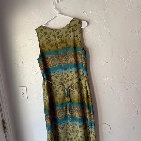 90s Kathie Lee Collection Sleeveless Floral‎ Dress M Green Blue Ombre Vintage - Image 7