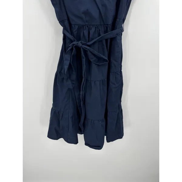 J. Crew Factory Womens Blue Faux Wrap Mini‎ Dress Ruffles Belt V Neck Size 14 - Image 4