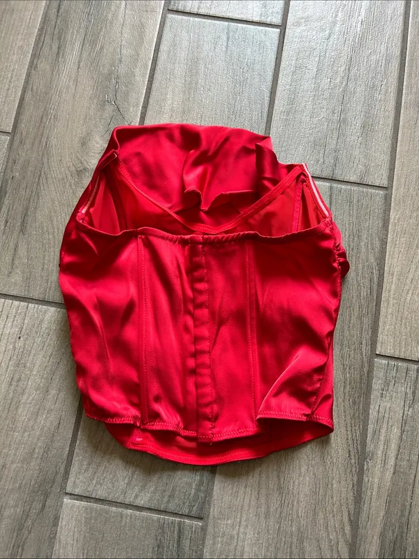 Cotton Candy Red Strapless Satin Crop Bustier Size M - Image 3