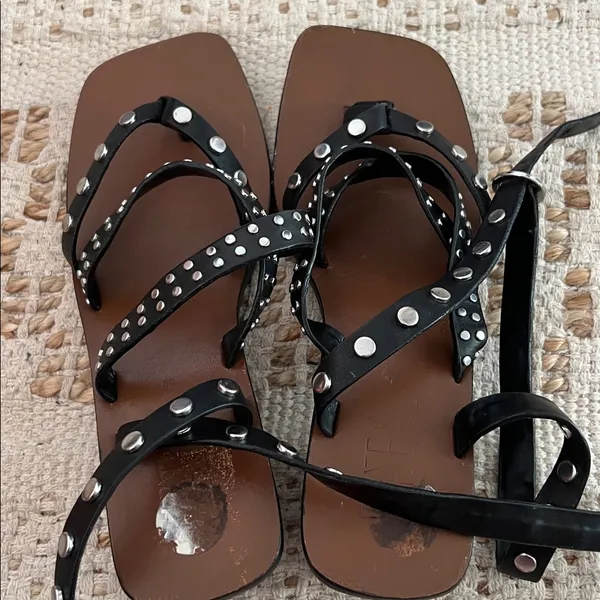 Zara Black Studded Ankle Wrap Sandals Size 38 / 7 or 7.5 - Image 8