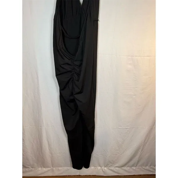 Womens Black Halter Jumpsuit S Deep V Open Back Ruched Straight Leg 28 unbranded - Image 8