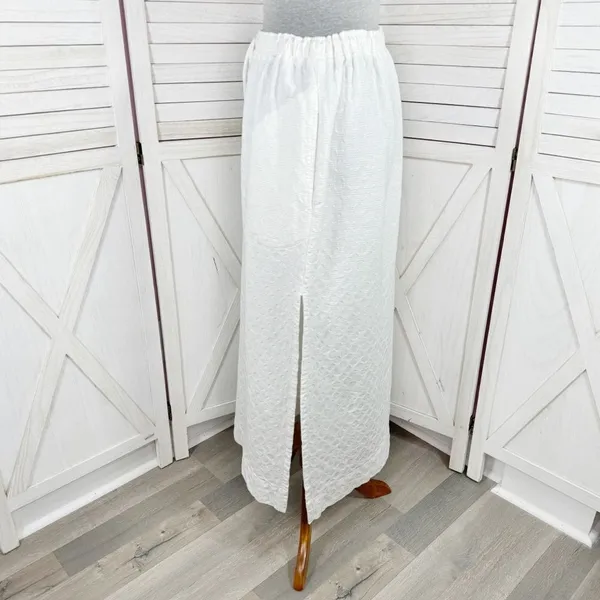 Free People Textured Cotton Side Slit Maxi Skirt White Large Pockets Drawstring‎ - Image 2
