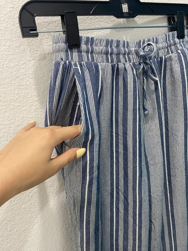 American Eagle Linen Blue Striped Pants Size Xs - Image 4