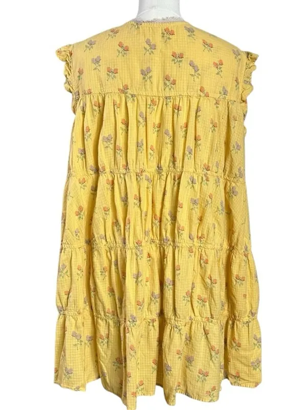 Free People Bohemian Prairie Sundown Mini Dress Tunic Top Sunshine Combo Large - Image 7