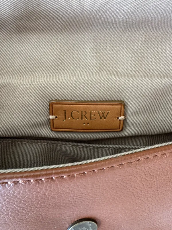 J. Crew Leather Envelope Clutch in Cognac Brown with Aged Brass Chain Strap - Image 6