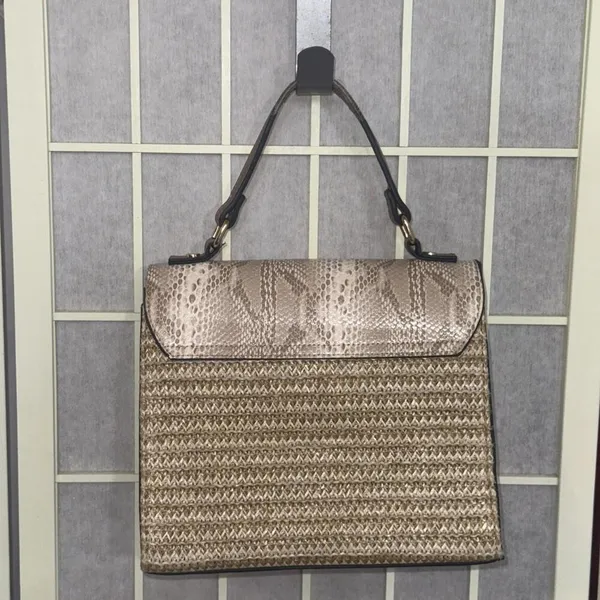 Dune London Embossed Snake‎ Print Designer Lux Crossbody Gold Straw Wicker Purse - Image 2