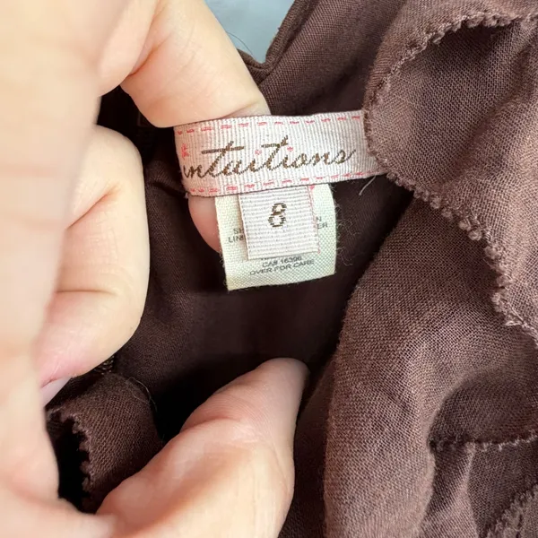Vintage Intuitions Brown Ruffle Dress Cotton Boho Prairie Midi‎ Size 8 - Image 5