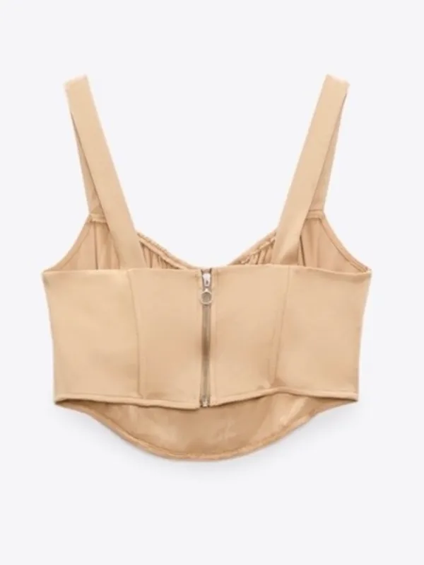 Zara Beige Satin-effect Cropped Bustier Corset Top Size XS - Image 3