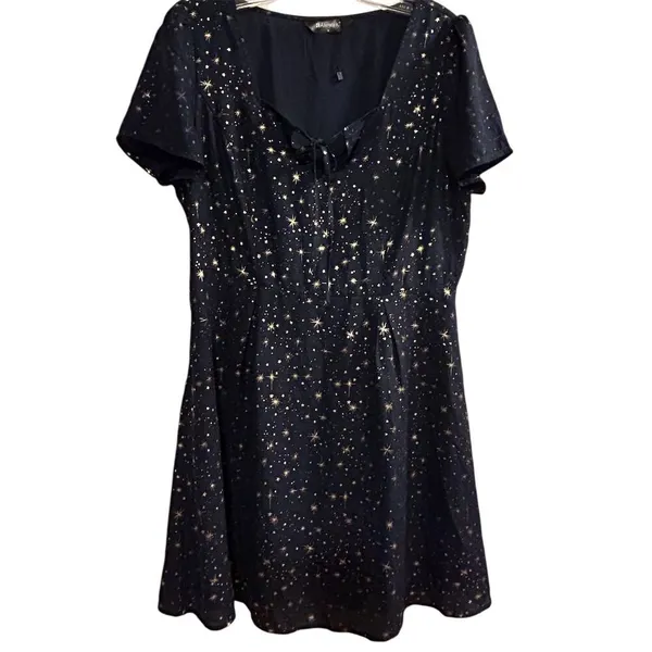 Allegra K Women's Star Print A-Line Short Dress Blue Gold‎ Stars Size M - Image 2