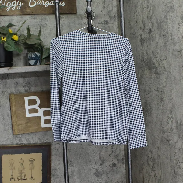 NEW Charter Club Printed Long Sleeve Pajama Sleep Top Gingham Check Blue XS - Image 3