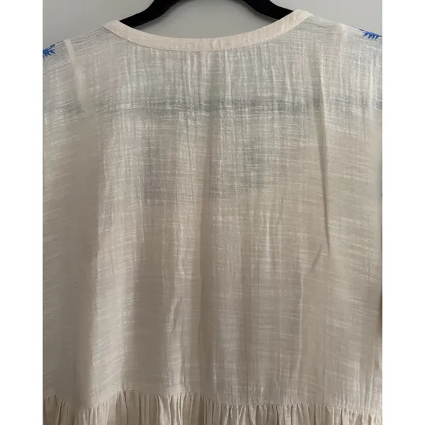 Free People Santiago Embroidered Boho Mini Dress Ivory and Blue‎ Size Medium - Image 4
