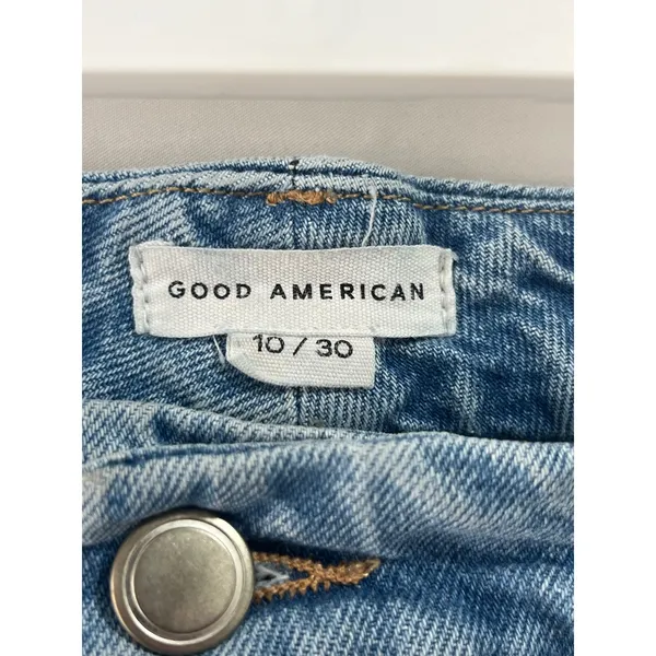 Good American Flare Jeans Women 10/30 Light Wash Distressed Raw Hem High Rise‎ - Image 10