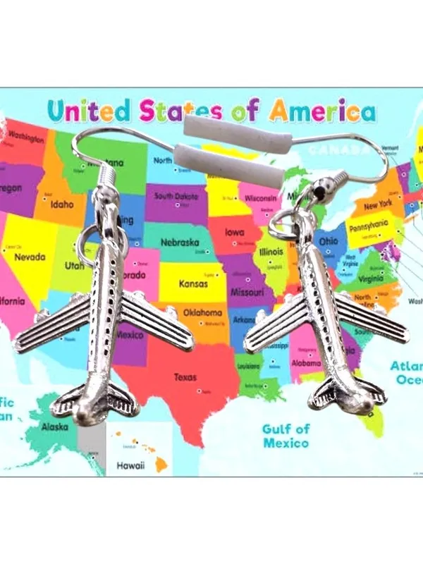 Airplane Earrings New Flight Attendant Gulfstream Aviation Travel Dangle Hooks - Image 4