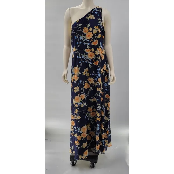 Lulus Elegant Admiration Maxi One Shoulder Dress XL Navy Floral Wedding Guest - Image 8