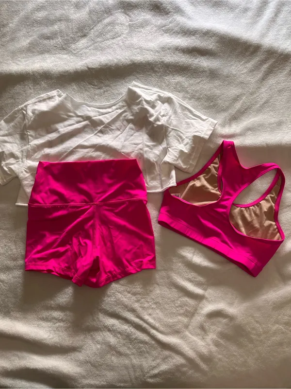 WEISSMAN Hot Pink 3 Piece Britney Set Dance Costume Work Out Adult Sz S EUC - Image 2