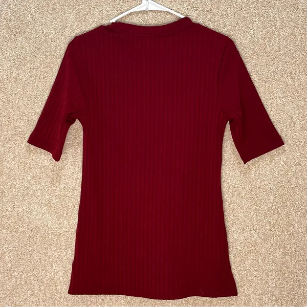 NWT Spao top Korean brand women’s ribbed shirt medium burgundy‎ top stretch - Image 2