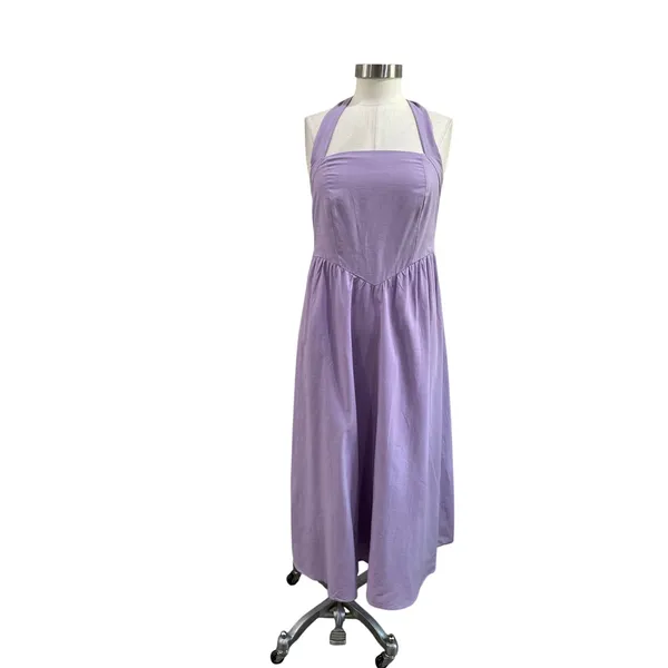 ZESICA Blue Halter‎ Midi Dress Pockets Smocked Back Cottagecore Size Medium - Image 2