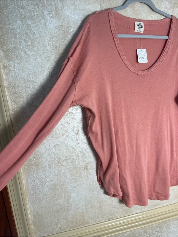 Free People “Colby Long Sleeve” thermal top Savannah Red Sz M - Image 6