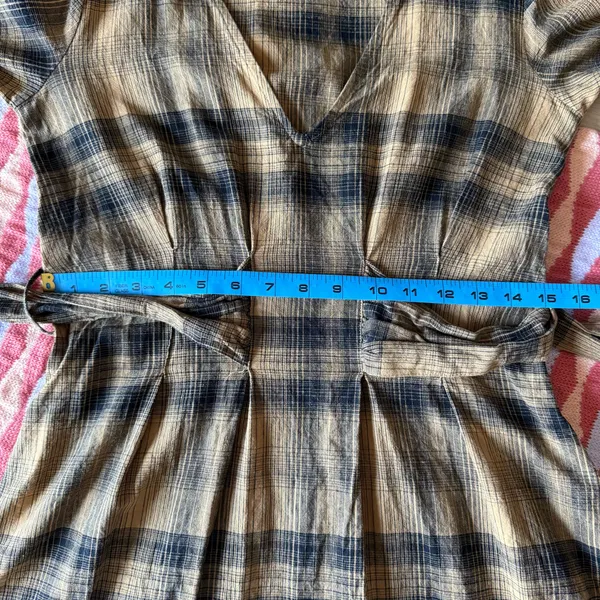 Free People English Rose Plaid Mini Dress Linen Blend Size 2 - Image 15