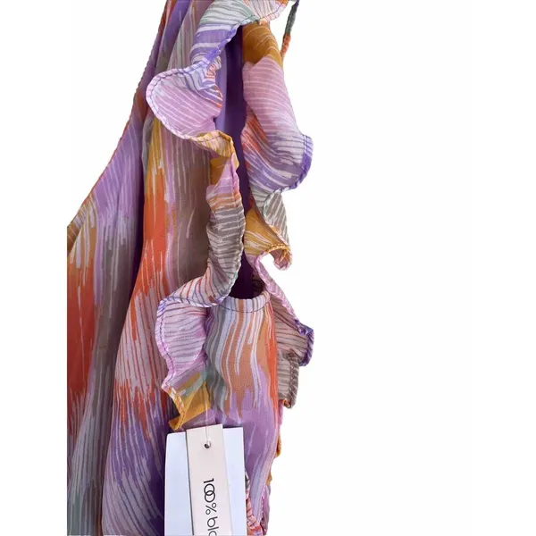 Midi Dress One Shoulder Flutter Sleeve Medium Womens Garden Party Chic - Image 12