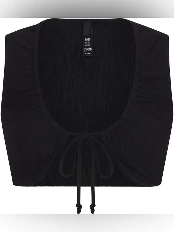 SKIMS Soft Lounge Tie Front Super Crop Top in Onyx Size Medium NWT - Image 4