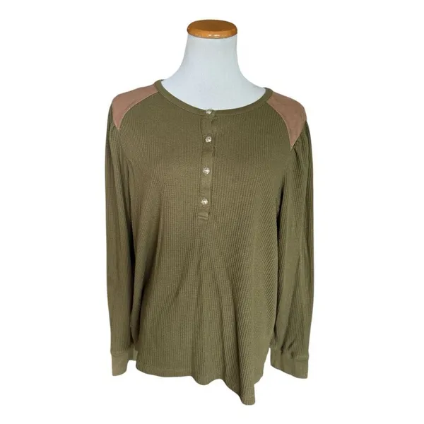 Womens Tommy Hilfiger Plus Waffle Knit Thermal Henley Long Sleeve Shirt Top - 1x - Image 3