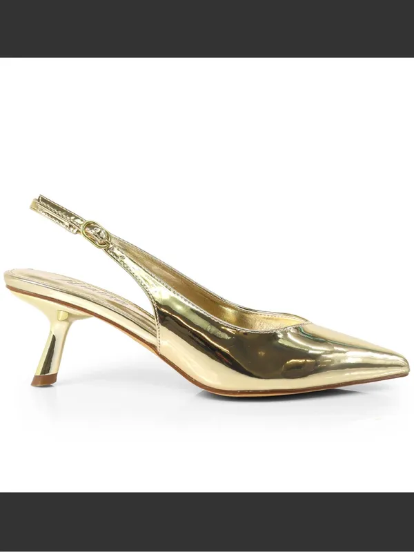 Liliana Metallic Gold Pointed-Toe Slingback Kitten Heels - Image 3