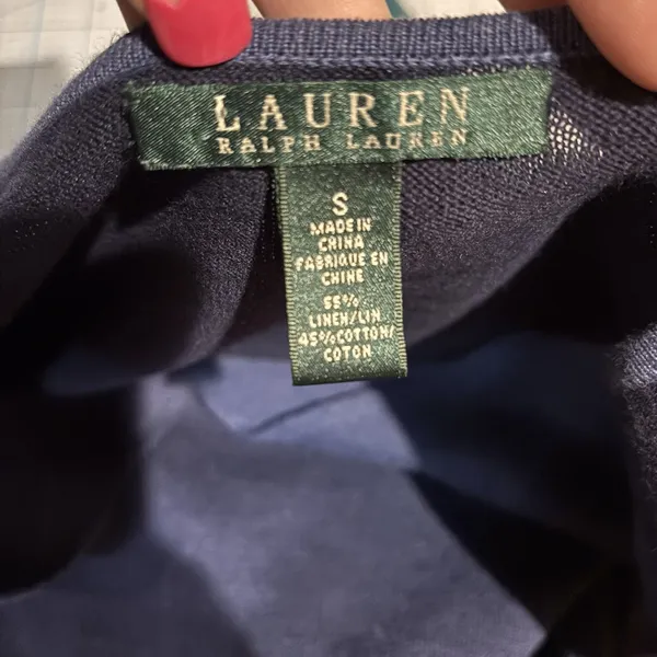 Lauren Ralph Lauren Two Tone Blue V Neck Sweater‎ Womens Size Small Linen Cotton - Image 3