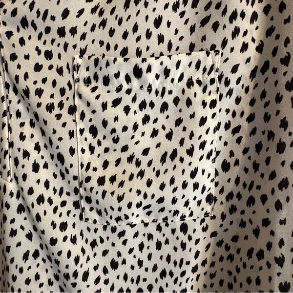 Pleione Women's Blouse Sz Medium Black & Cream Dotted Pullover Long‎ Sleeve Work - Image 5