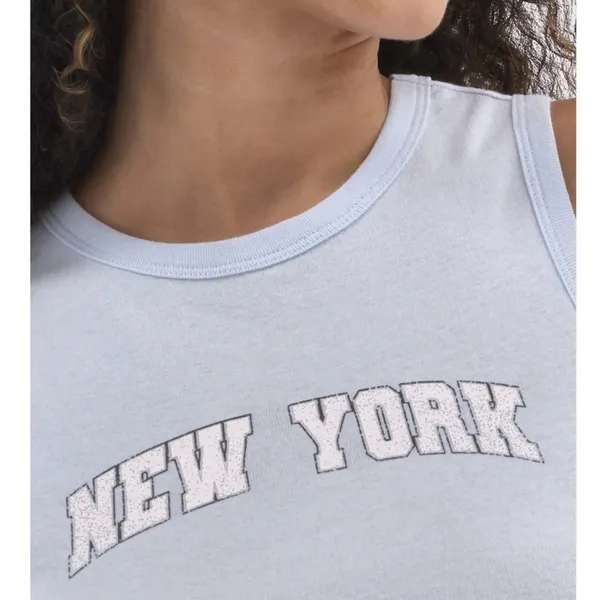 No Boundaries New York‎ Graphic Cropped Tank Top Blue Women's Large - Image 5