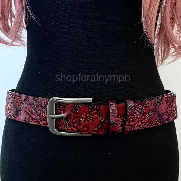 Burgundy Red Western Floral Classic Buckle Belt, Fits 29.5-40.5 Inches, X7GA1338 - Image 5